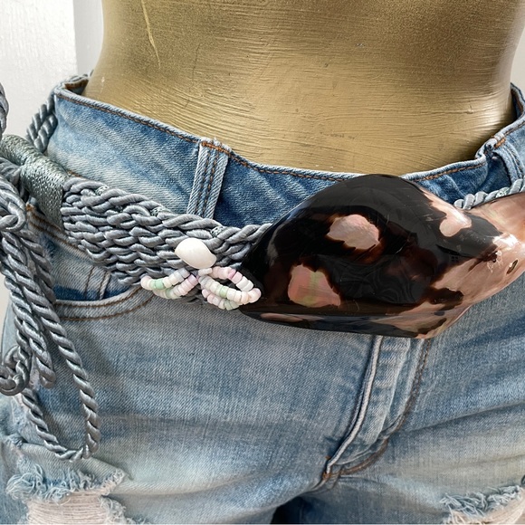 VINTAGE 80s Seashell ROPE BELT O/S Boho Hippie Chic main image 7